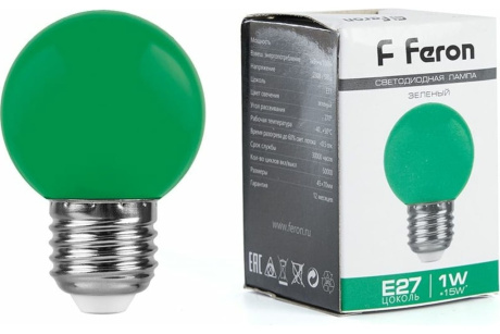 Купить Лампа LED LB-37 1W E27 зеленый  FERON фото №1