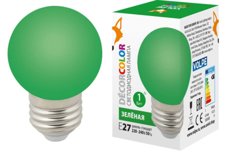 Купить Лампа LED-G45-1W GREEN E27/FR/C Volpe фото №3